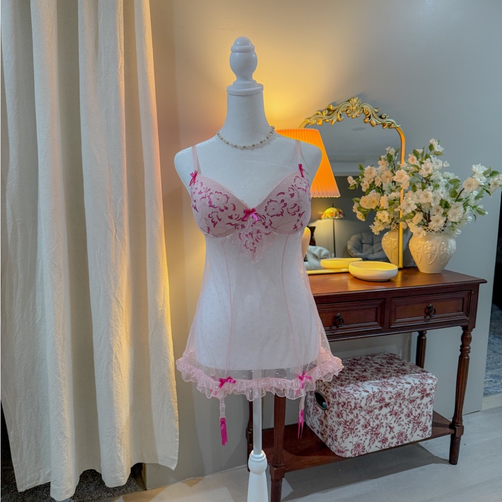Y2K Elegant Pink Polka Dot Lingerie